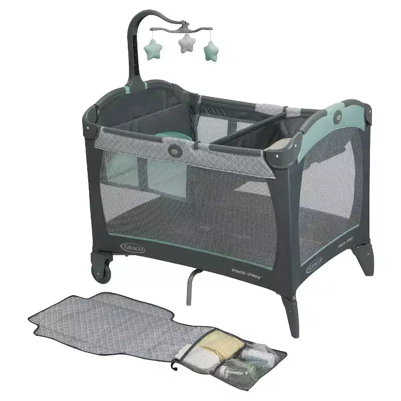 Lettino da viaggio Pack 'n Play Change 'n Carry - Manor: Ruote con blocco, Fasciatoio, Giostrina, Borsa per il trasporto
