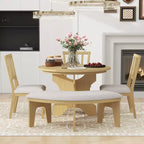 Set da pranzo rotondo da 5 pezzi stile rustico con 3 sedie imbottite e panca curva per sala da pranzo, cucina