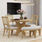 Set da pranzo rotondo da 5 pezzi stile rustico con 3 sedie imbottite e panca curva per sala da pranzo, cucina