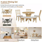 Set da pranzo rotondo da 5 pezzi stile rustico con 3 sedie imbottite e panca curva per sala da pranzo, cucina