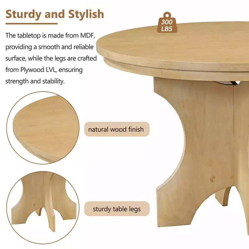 Set da pranzo rotondo da 5 pezzi stile rustico con 3 sedie imbottite e panca curva per sala da pranzo, cucina