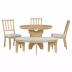 Set da pranzo rotondo da 5 pezzi stile rustico con 3 sedie imbottite e panca curva per sala da pranzo, cucina