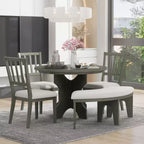 Set da pranzo rotondo da 5 pezzi stile rustico con 3 sedie imbottite e panca curva per sala da pranzo, cucina