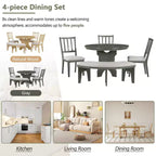 Set da pranzo rotondo da 5 pezzi stile rustico con 3 sedie imbottite e panca curva per sala da pranzo, cucina