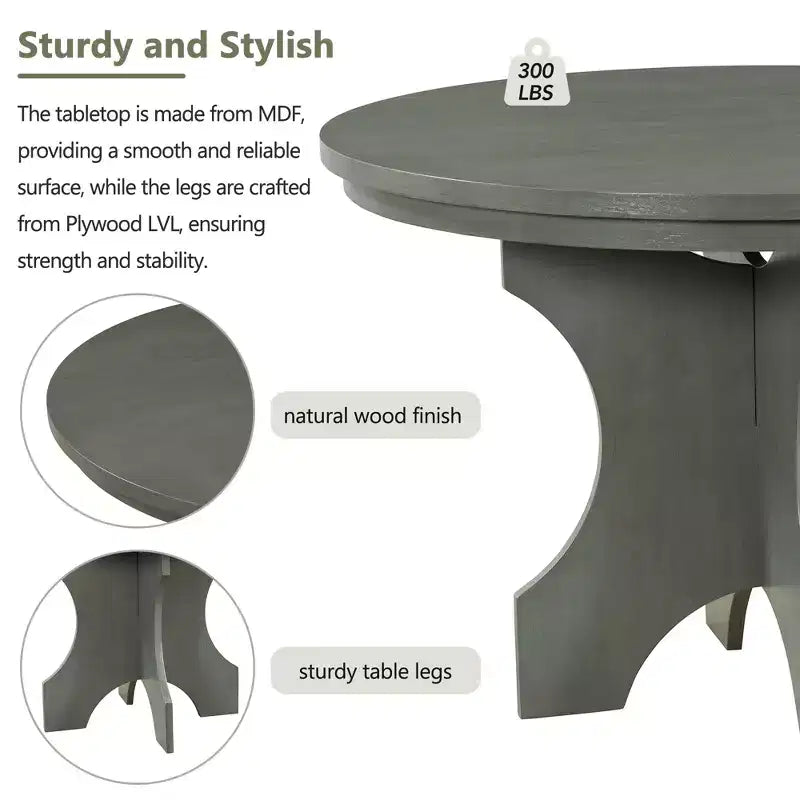 Set da pranzo rotondo da 5 pezzi stile rustico con 3 sedie imbottite e panca curva per sala da pranzo, cucina