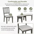 Set da pranzo rotondo da 5 pezzi stile rustico con 3 sedie imbottite e panca curva per sala da pranzo, cucina