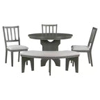 Set da pranzo rotondo da 5 pezzi stile rustico con 3 sedie imbottite e panca curva per sala da pranzo, cucina