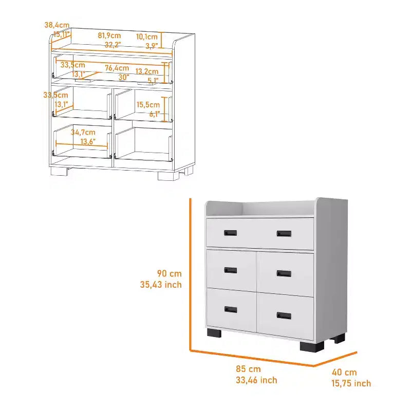 Cassettiera da camera da letto con due cassetti grandi e quattro cassetti piccoli, comò in legno, armadietto contenitore, organizer per soggiorno e corridoio