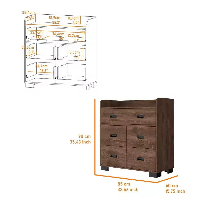 Cassettiera da camera da letto con due cassetti grandi e quattro cassetti piccoli, comò in legno, armadietto contenitore, organizer per soggiorno e corridoio