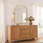 Specchio decorativo da parete ad arco ad angolo retto con cornice in metallo dorato 36 x 24 x 2