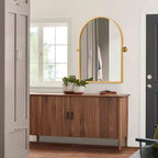 Specchio decorativo da parete ad arco ad angolo retto con cornice in metallo dorato 36 x 24 x 2