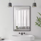 Specchio rettangolare da appendere con bordo sottile in alluminio ad angolo retto, nero, 35,83x24,02x0,59 pollici