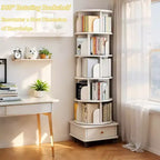 Libreria girevole a 360° a 6 livelli con ruote e cassetto, salvaspazio per camera da letto e ufficio