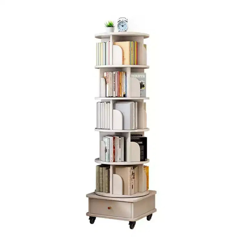 Libreria girevole a 360° a 6 livelli con ruote e cassetto, salvaspazio per camera da letto e ufficio