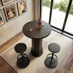 MAYEERTY 23.62 Round Modern Farmhouse Bistro Table Set with 2 Stools, Rustic MDF Top & Metal Pedestal Base, 37.8 Bar Height Table with Footrest