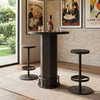 23.62 Tavolo da bistrò rotondo moderno in stile rustico con 2 sgabelli, piano in MDF rustico e base a piedistallo in metallo, tavolo alto da bar da 37.8 con poggiapiedi