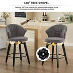 Sgabelli da bar girevoli Wingback 25 con rivestimento in ciniglia, gambe in legno e altezza regolabile