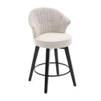 Sgabelli da bar girevoli Wingback 25 con rivestimento in ciniglia, gambe in legno e altezza regolabile