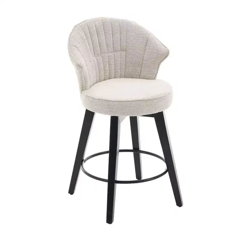 Sgabelli da bar girevoli Wingback 25 con rivestimento in ciniglia, gambe in legno e altezza regolabile