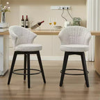 Sgabelli da bar girevoli Wingback 25 con rivestimento in ciniglia, gambe in legno e altezza regolabile