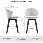 Sgabelli da bar girevoli Wingback 25 con rivestimento in ciniglia, gambe in legno e altezza regolabile