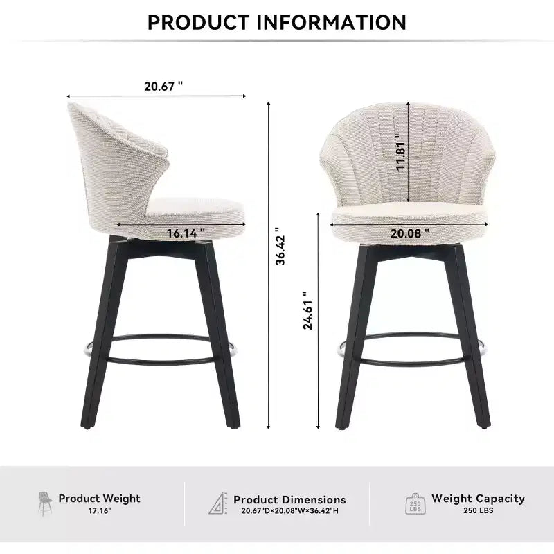 Sgabelli da bar girevoli Wingback 25 con rivestimento in ciniglia, gambe in legno e altezza regolabile