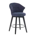 Sgabelli da bar girevoli Wingback 25 con rivestimento in ciniglia, gambe in legno e altezza regolabile