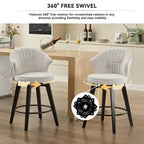 Sgabelli da bar girevoli Wingback 25 con rivestimento in ciniglia, gambe in legno e altezza regolabile
