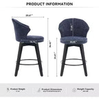 Sgabelli da bar girevoli Wingback 25 con rivestimento in ciniglia, gambe in legno e altezza regolabile