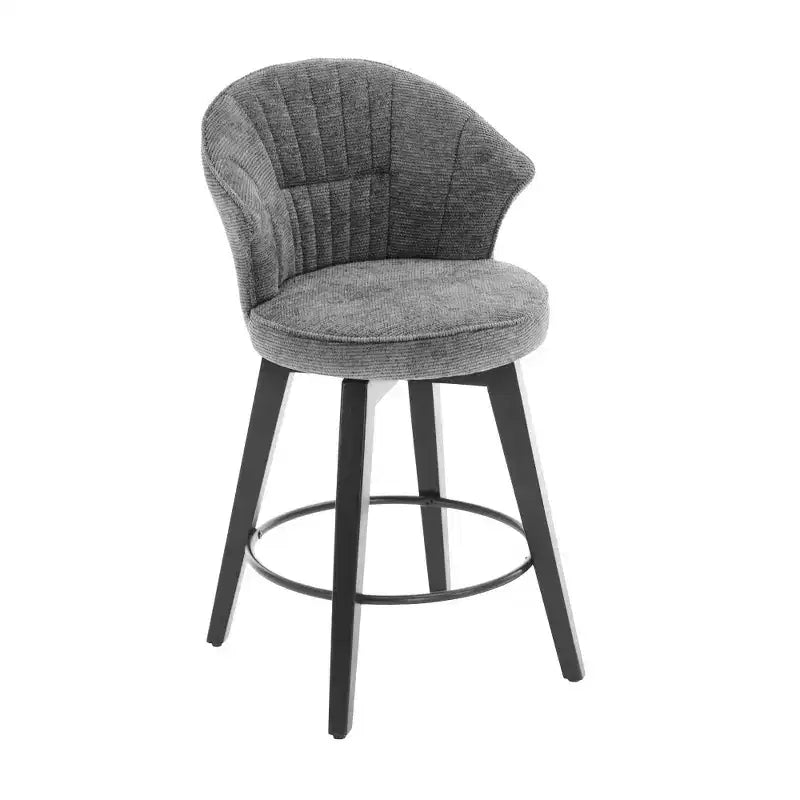 Sgabelli da bar girevoli Wingback 25 con rivestimento in ciniglia, gambe in legno e altezza regolabile