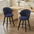 Zeus & Ruta Set of 2 Wingback 25 Swivel Bar Stools with Chenille Upholstery, Wood Legs and Adjustable Height
