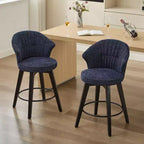Zeus & Ruta Set of 2 Wingback 25 Swivel Bar Stools with Chenille Upholstery, Wood Legs and Adjustable Height