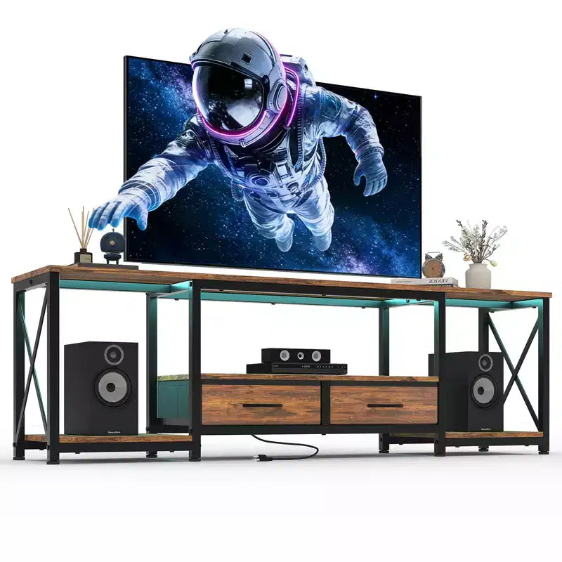 TV Stand with Fabric Drawers for 75 70 65 Inch TV, TV Console Table, Entertainment Center with Open Storage Shelves for Living Room, Bedroom, Office