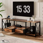 Mobile TV con cassetti in tessuto per TV da 75 70 65 pollici, tavolo console TV, centro di intrattenimento con ripiani aperti per soggiorno, camera da letto, ufficio