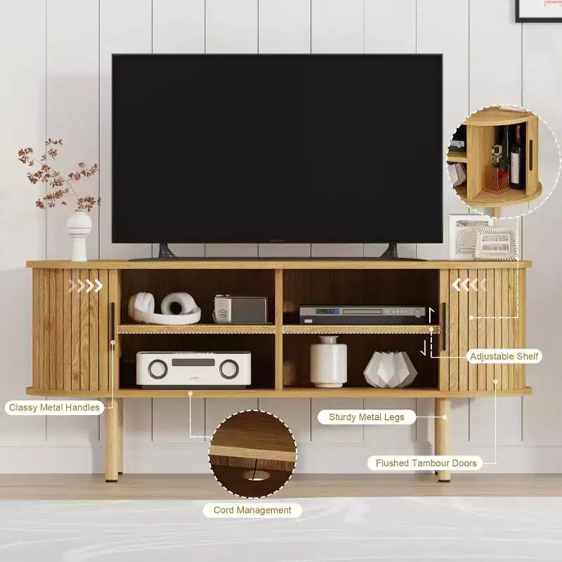 Mobile TV da 47,2 pollici, mobile TV moderno con ante scorrevoli e vani portaoggetti, per soggiorno, camera da letto