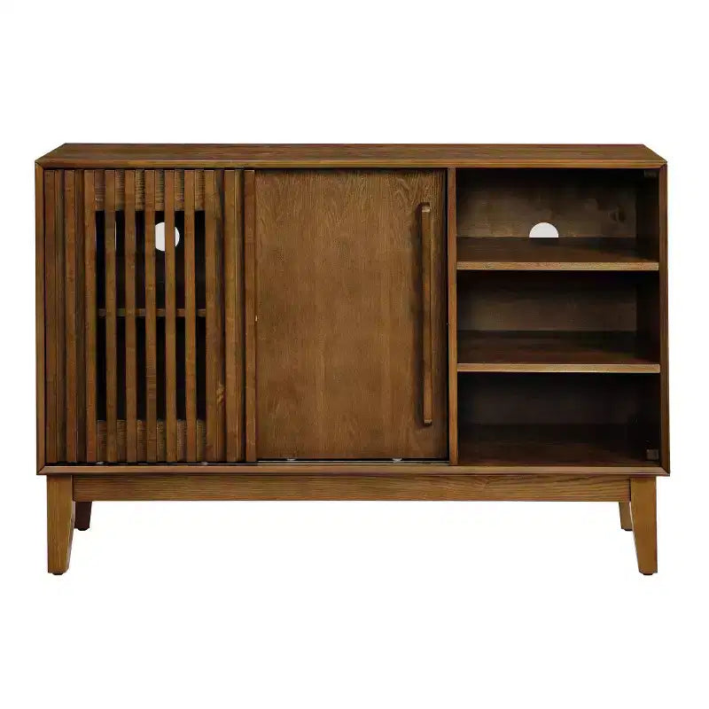 Mobile credenza e porta TV moderno di metà secolo da 47 pollici, madia con ante a persiana scorrevoli, gambe in legno massello