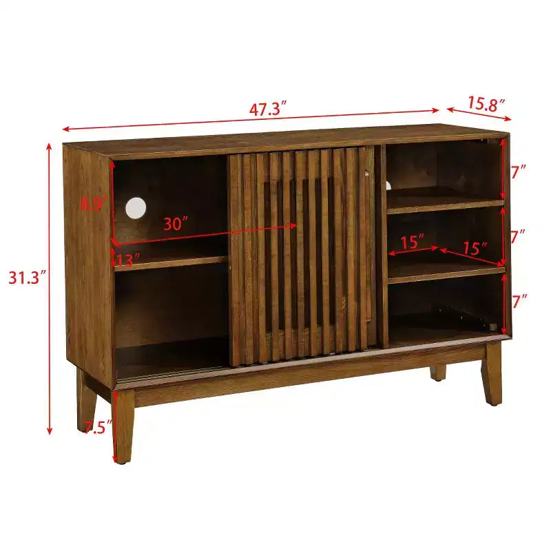 Mobile credenza e porta TV moderno di metà secolo da 47 pollici, madia con ante a persiana scorrevoli, gambe in legno massello
