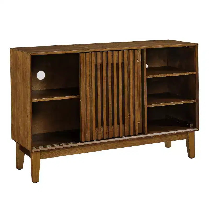 Mobile credenza e porta TV moderno di metà secolo da 47 pollici, madia con ante a persiana scorrevoli, gambe in legno massello