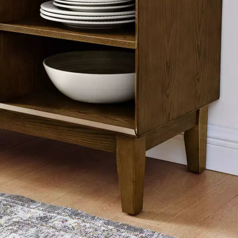 Mobile credenza e porta TV moderno di metà secolo da 47 pollici, madia con ante a persiana scorrevoli, gambe in legno massello