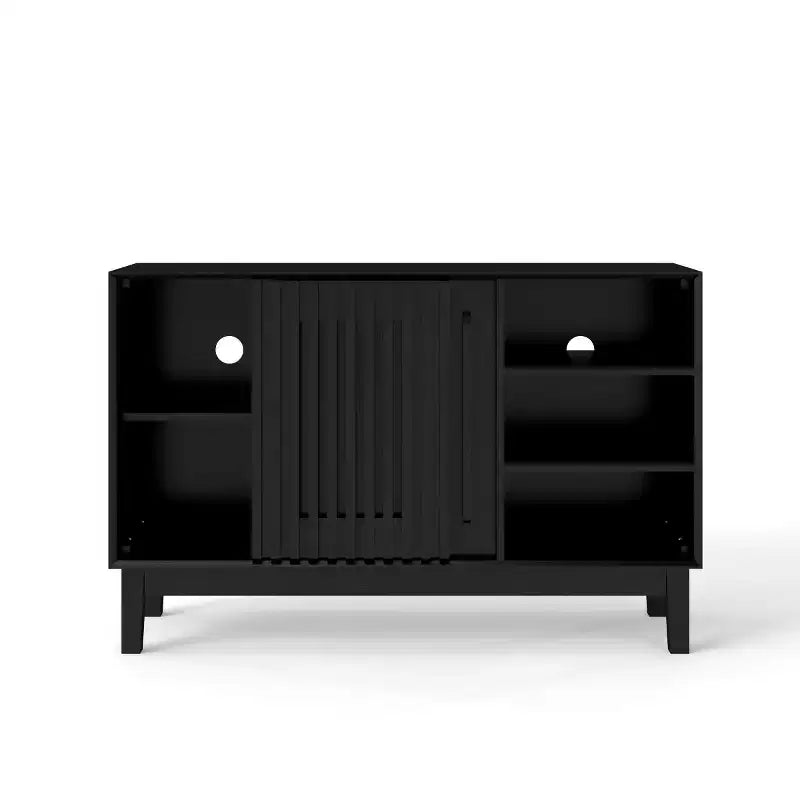 Mobile credenza e porta TV moderno di metà secolo da 47 pollici, madia con ante a persiana scorrevoli, gambe in legno massello