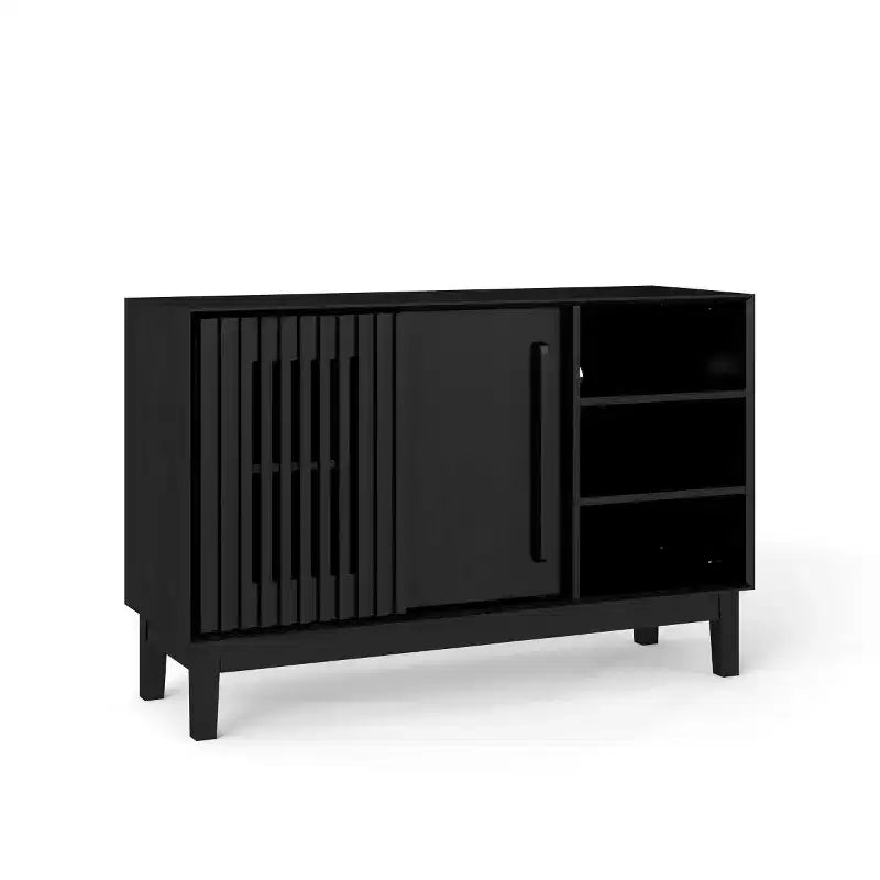Mobile credenza e porta TV moderno di metà secolo da 47 pollici, madia con ante a persiana scorrevoli, gambe in legno massello