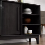 Mobile credenza e porta TV moderno di metà secolo da 47 pollici, madia con ante a persiana scorrevoli, gambe in legno massello