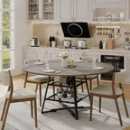 Tavolo da pranzo rotondo per 4 persone, tavolo da cucina da 42 pollici con ripiano portaoggetti, design rustico in legno e metallo, tavolo da pranzo per famiglia per 4-6 persone