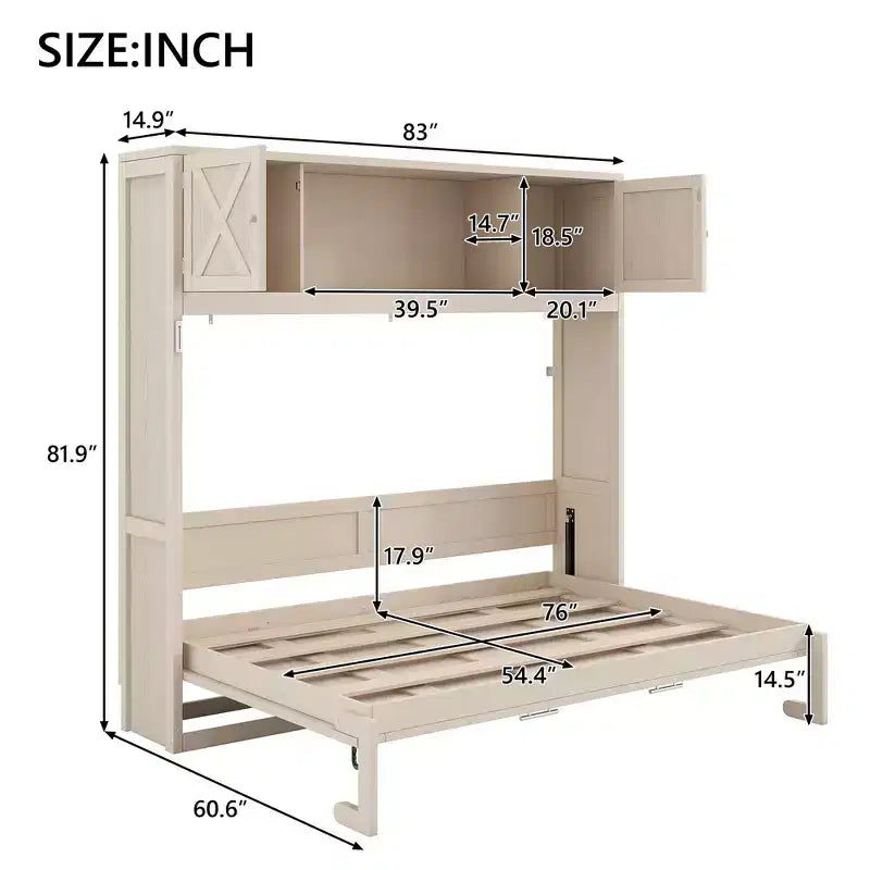 Letto a scomparsa full size con armadietti contenitori
