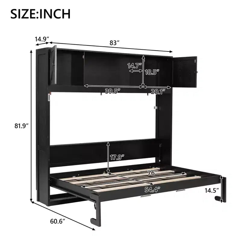 Letto a scomparsa full size con armadietti contenitori