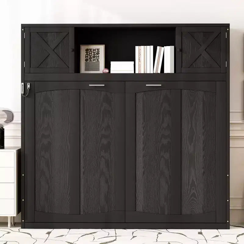 Letto a scomparsa full size con armadietti contenitori