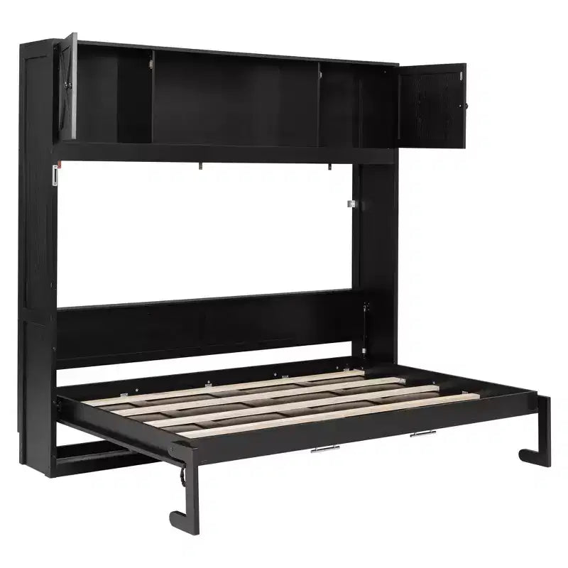Letto a scomparsa full size con armadietti contenitori