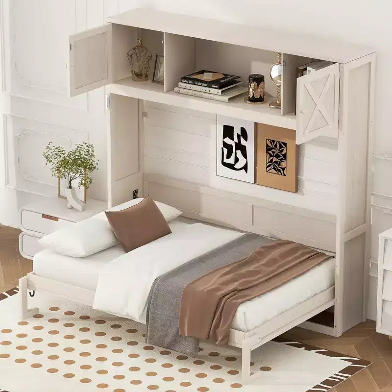 Letto a scomparsa full size con armadietti contenitori