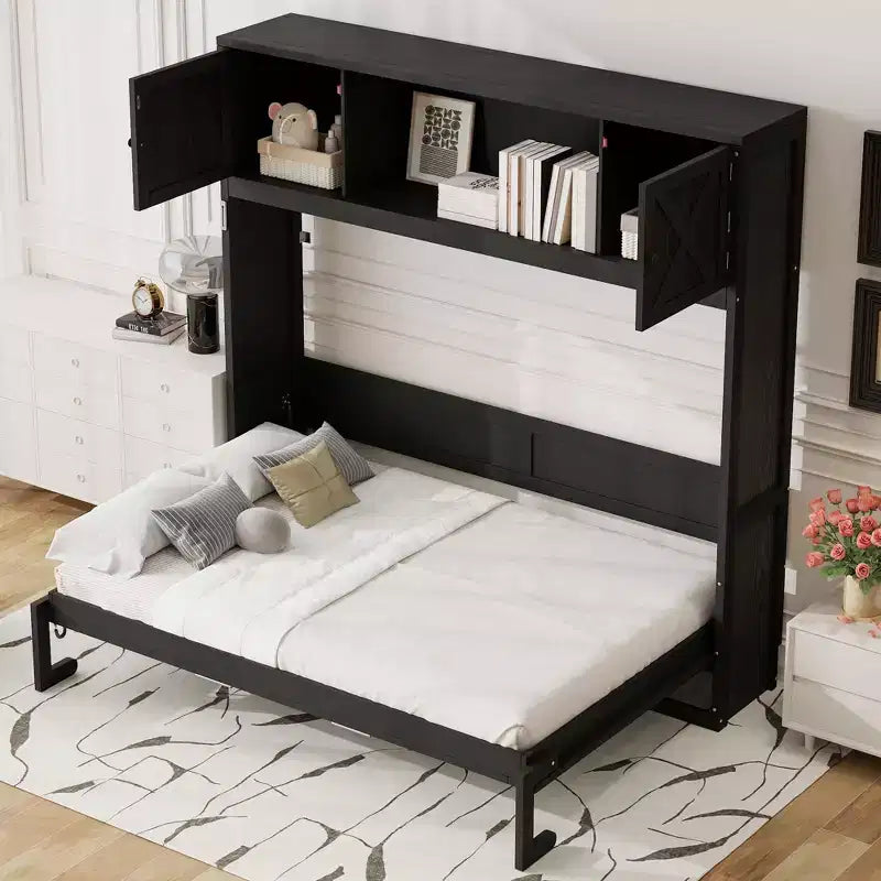 Letto a scomparsa full size con armadietti contenitori