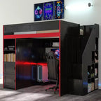Letto a soppalco Barnes Gaming con scrivania e contenitore, luci a LED